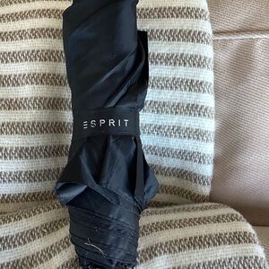 Esprit Black Folding Umbrella with Logo Strap